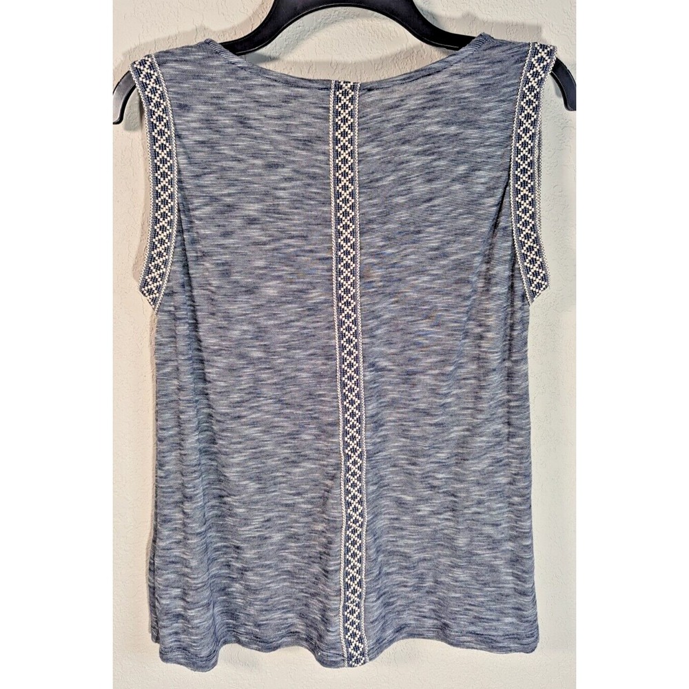 W5 Anthropologie Sleeveless Striped Navy Blue White Tank Top Women M Embroidered - Picture 1 of 3